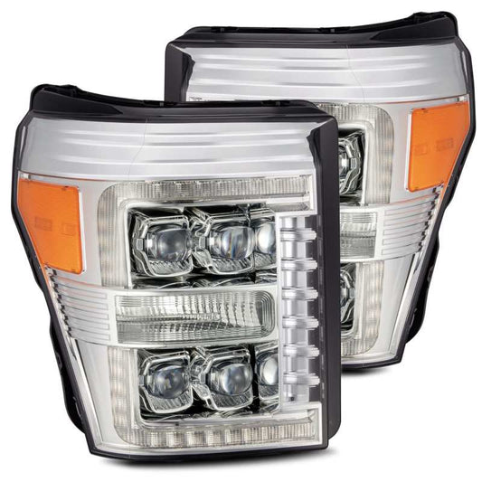 AlphaRex 11-16 Ford F-350 SD NOVA LED Proj Headlights Plank Style Chrm w/Activ Light/Seq Signal