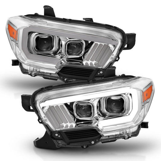 ANZO 2016-2017 Toyota Tacoma Projector Headlights w/ Plank Style Design Chrome/Amber w/ DRL