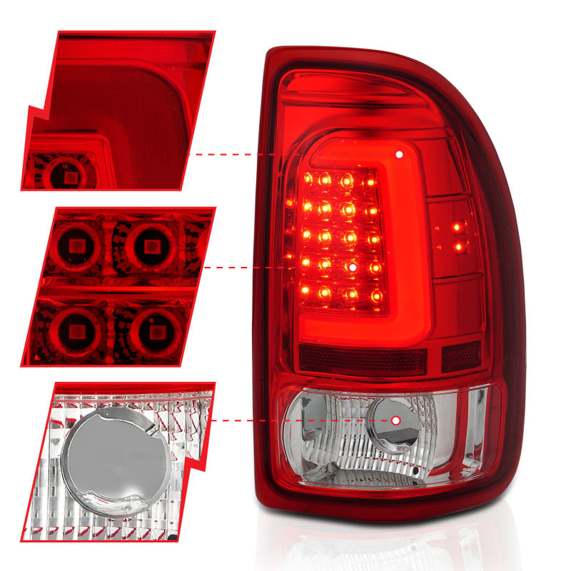 ANZO 1997-2004 Dodge Dakota LED Taillights Chrome Housing Red Lens Pair