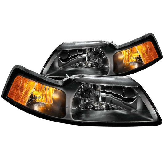 ANZO 1999-2004 Ford Mustang Crystal Headlights Black