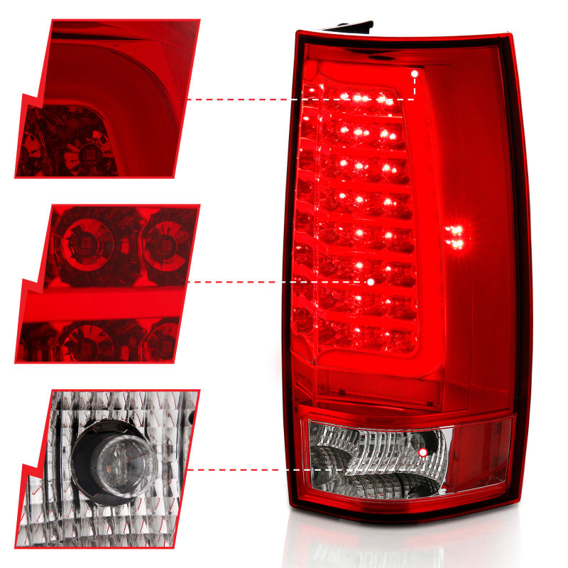 ANZO 2007-2014 Chevy Tahoe LED Taillight Plank Style Chrome With Red/Clear Lens