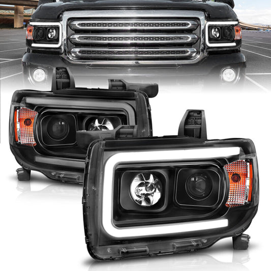 ANZO 2015+ GMC Canyon Projector Headlights w/ Plank Style Design Black w/ Amber