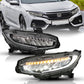 ANZO 16-17 Honda Civic Projector Headlights Plank Style Black w/Amber/Sequential Turn Signal