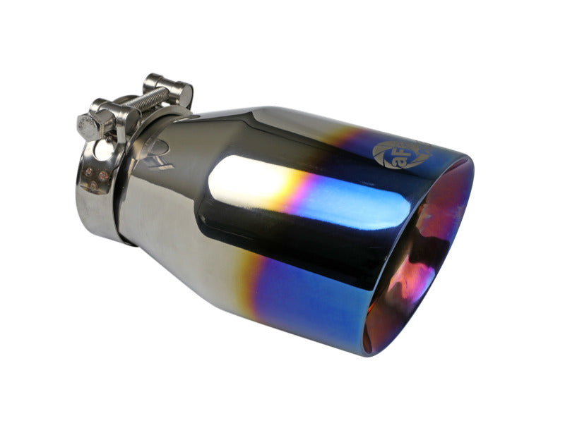 aFe Mach Force XP 304 Stainless Steel Clamp-On Exhaust Tip 2.5in Inlet / 4in Outlet - Blue Flame