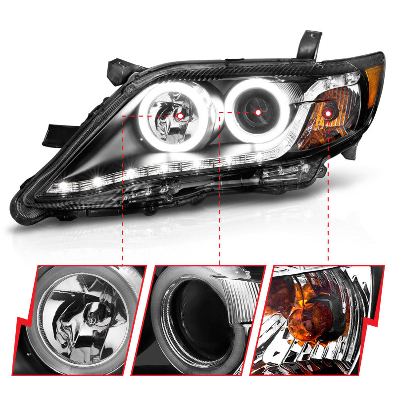 ANZO 2010-2011 Toyota Camry Projector Headlights w/ Halo Black (CCFL)