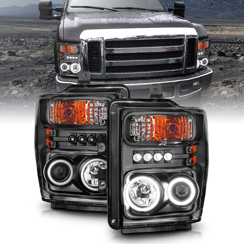 ANZO 2008-2010 Ford F-250 Projector Headlights w/ Halo Black (CCFL)