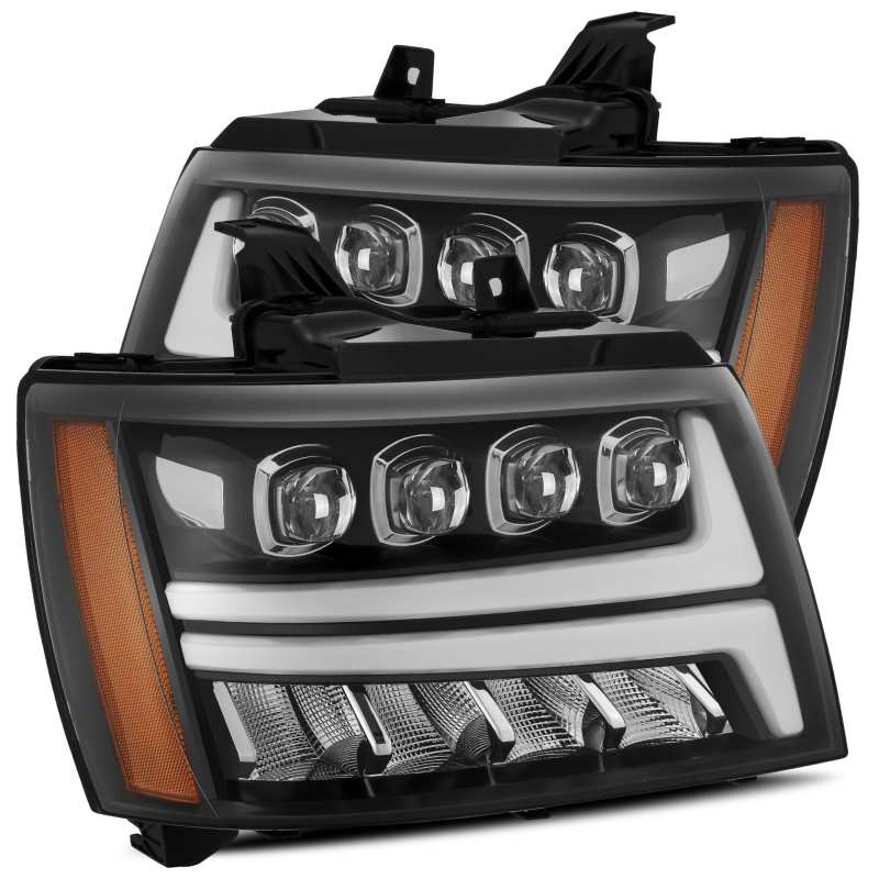 AlphaRex 07-13 Chevy Avalanche NOVA LED Proj Headlights Plank Style Gloss Black w/Activ Light/DRL