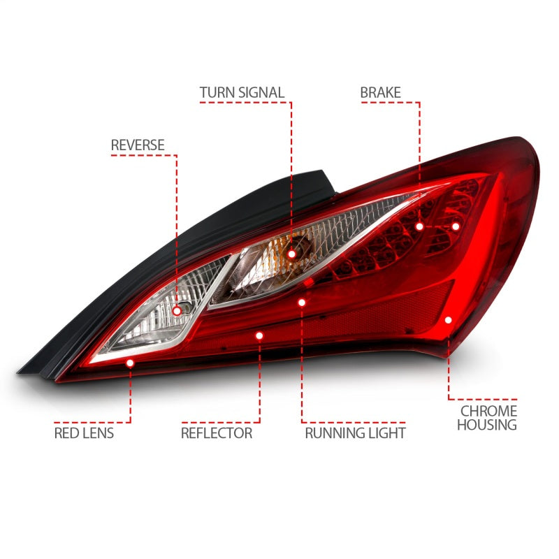 ANZO 2010-2013 Hyundai Genesis LED Taillights Red/Clear