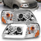 ANZO 1997-2003 Ford F-150 Projector Headlights w/ Light Bar Chrome Housing