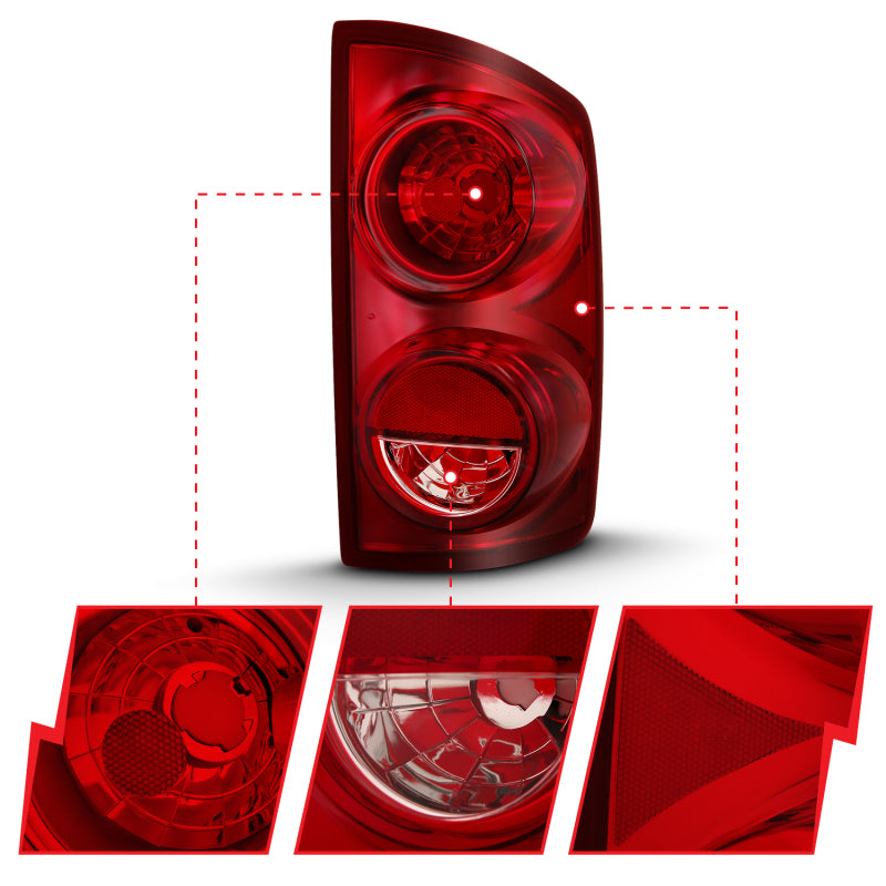 ANZO 2007-2009 Dodge Ram 1500 Tail Light Red Lens (OE)