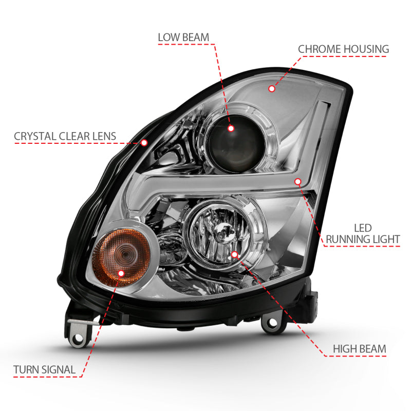 ANZO 2003-2007 Infiniti G35 Projector Headlight Plank Style Black (HID Compatible, No HID Kit )