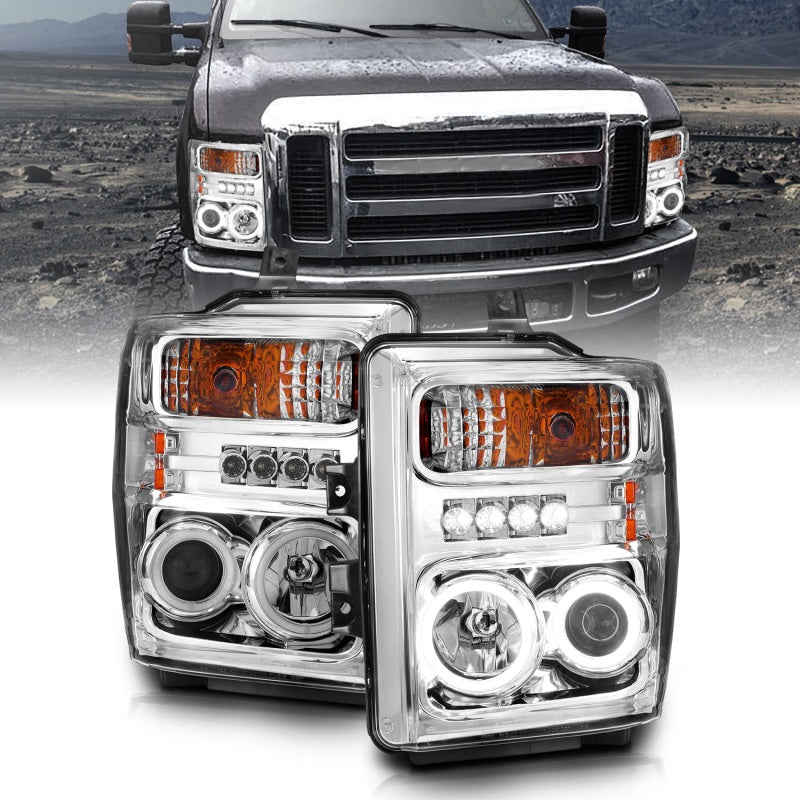 ANZO 2008-2010 Ford F-250 Projector Headlights w/ Halo Chrome (CCFL)