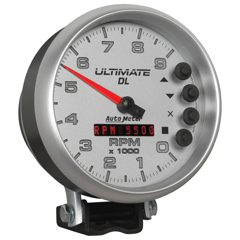 AutoMeter Gauge Tach 5in. 9K RPM Pedestal Datalogging Ultimate Dl Playback Silver