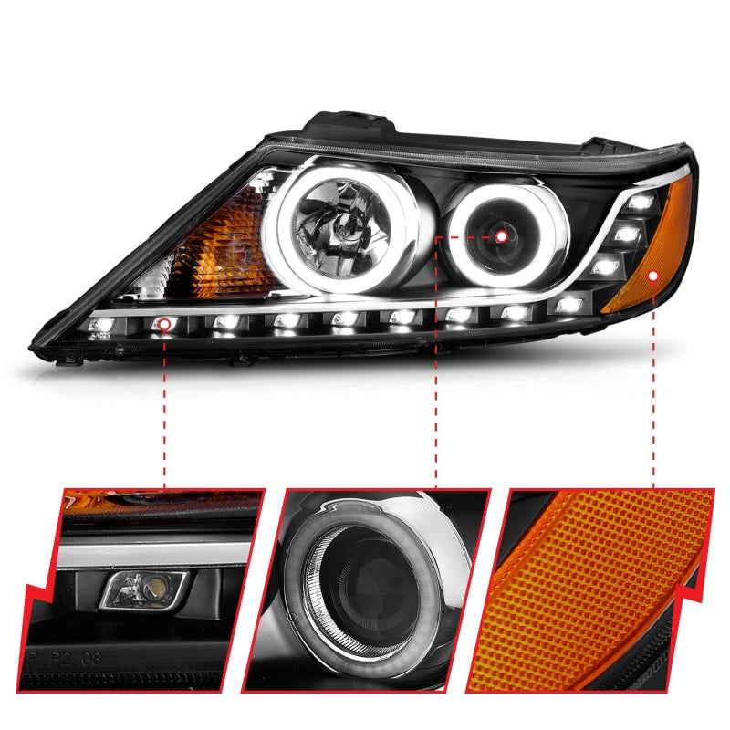 ANZO 2011-2013 Kia Sorento Projector Headlights w/ Halo Black (CCFL)