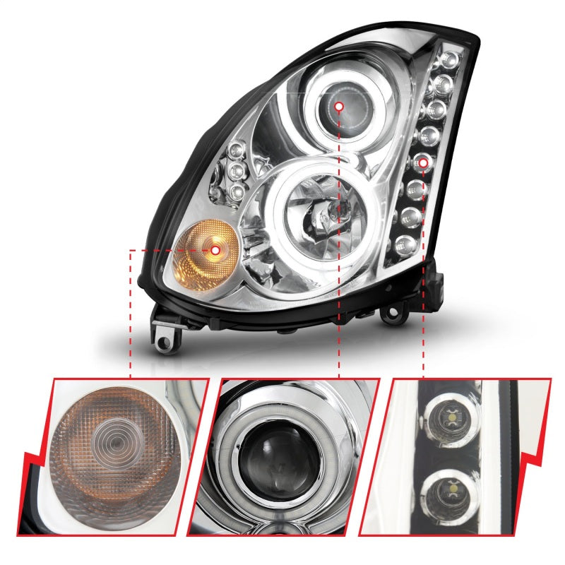 ANZO 2003-2007 Infiniti G35 Projector Headlights w/ Halo Chrome (CCFL) (HID Compatible)