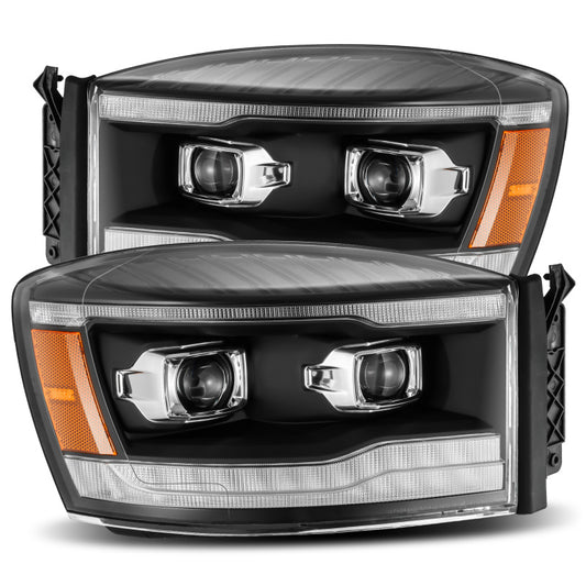 AlphaRex 06-08 Dodge Ram 1500HD PRO-Series Projector Headlights Plank Style Black w/Seq Signal/DRL