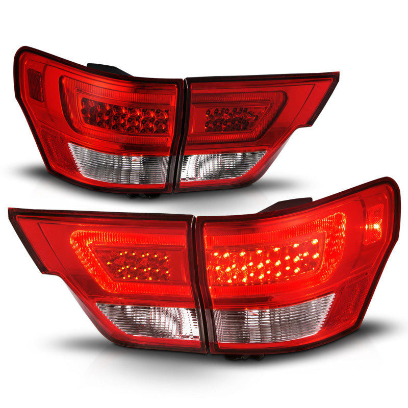 ANZO 11-13 Jeep Grand Cherokee LED Taillights w/ Lightbar Chrome Housing Red/Clear Lens 4pcs