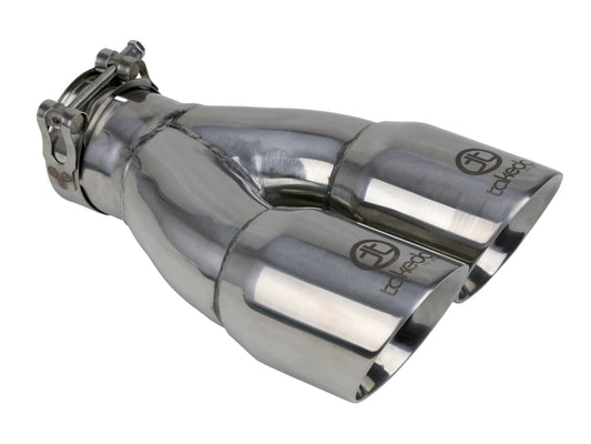 aFe Takeda 2.5in 304 Stainless Steel Clamp-on Exhaust Tip 2.5in Inlet 3in Dual Outlet - Polished