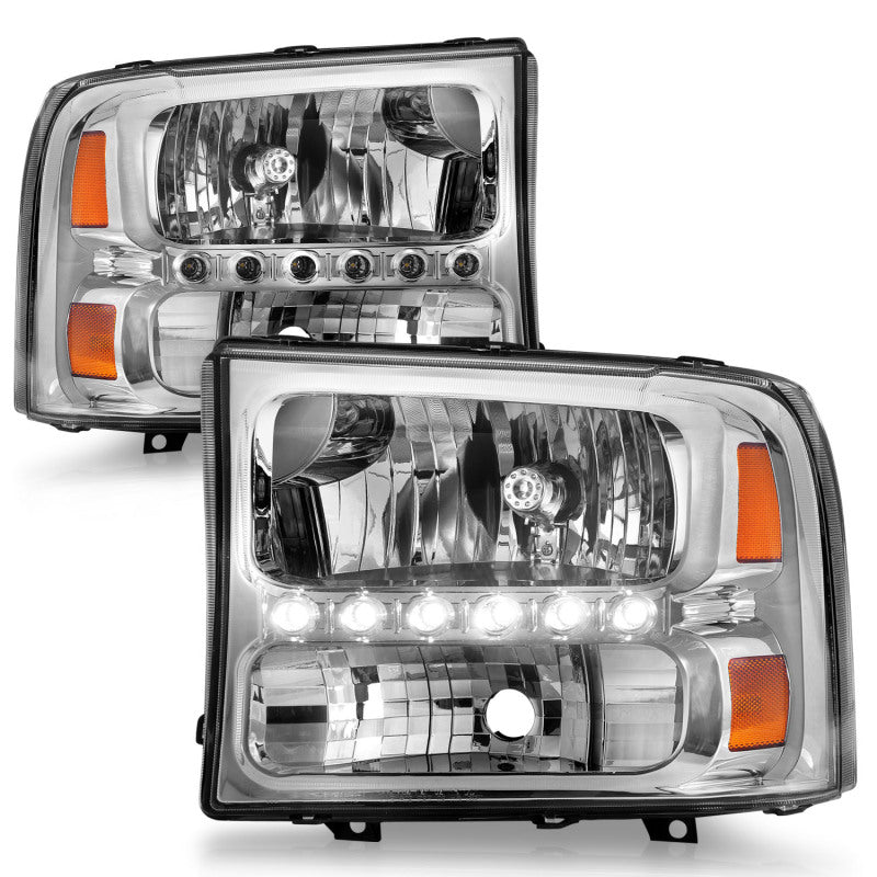 ANZO 2000-2004 Ford Excursion Crystal Headlights Chrome w/ LED 1pc