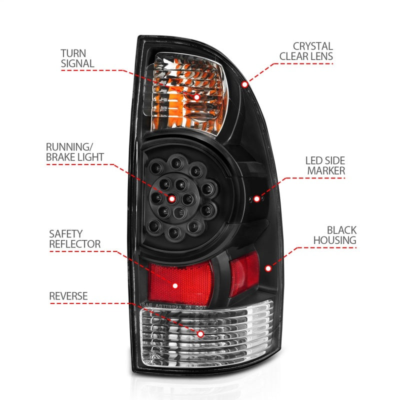 ANZO 2005-2015 Toyota Tacoma LED Taillights Black