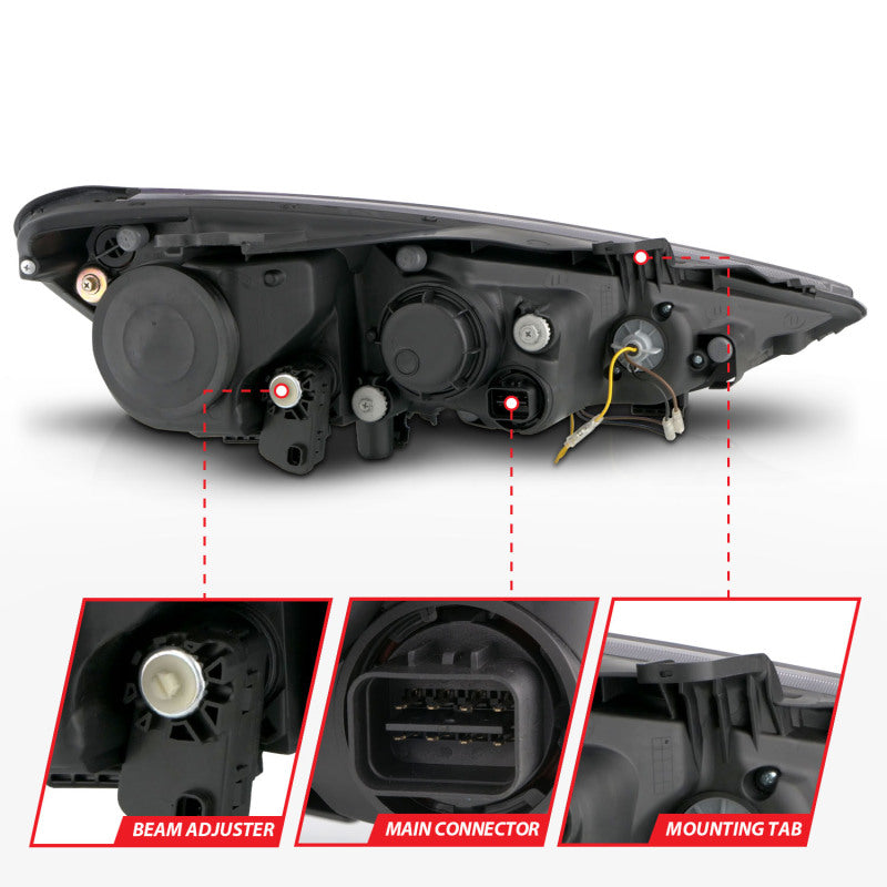 ANZO 2013-2015 Hyundai Genesis Projector Headlights w/ Plank Style Design Black (HID Compatible)