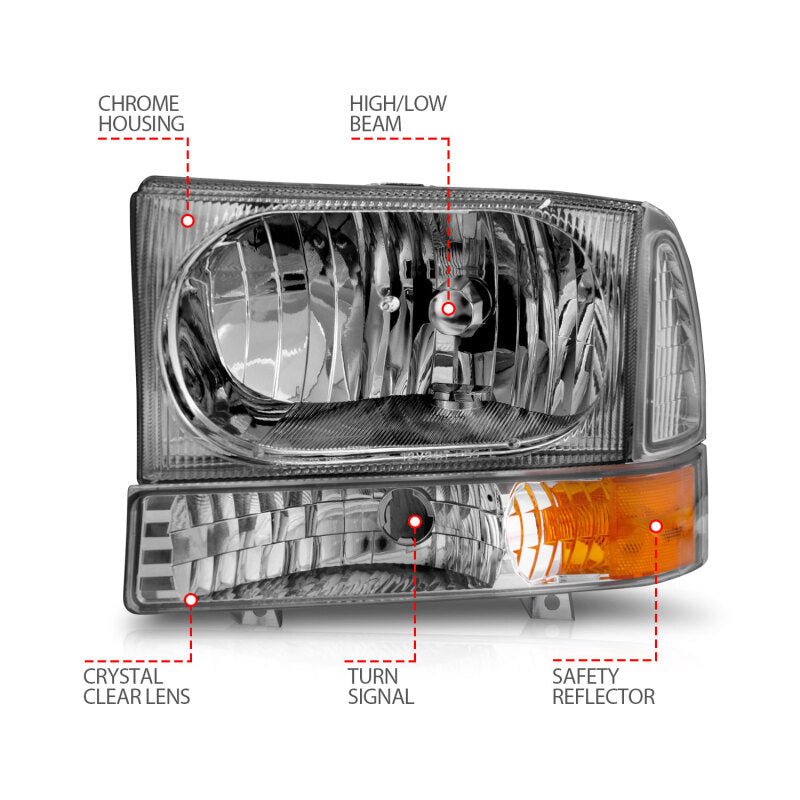 ANZO 2000-2004 Ford Excursion Crystal Headlights Chrome w/ Corner Lights 2pc