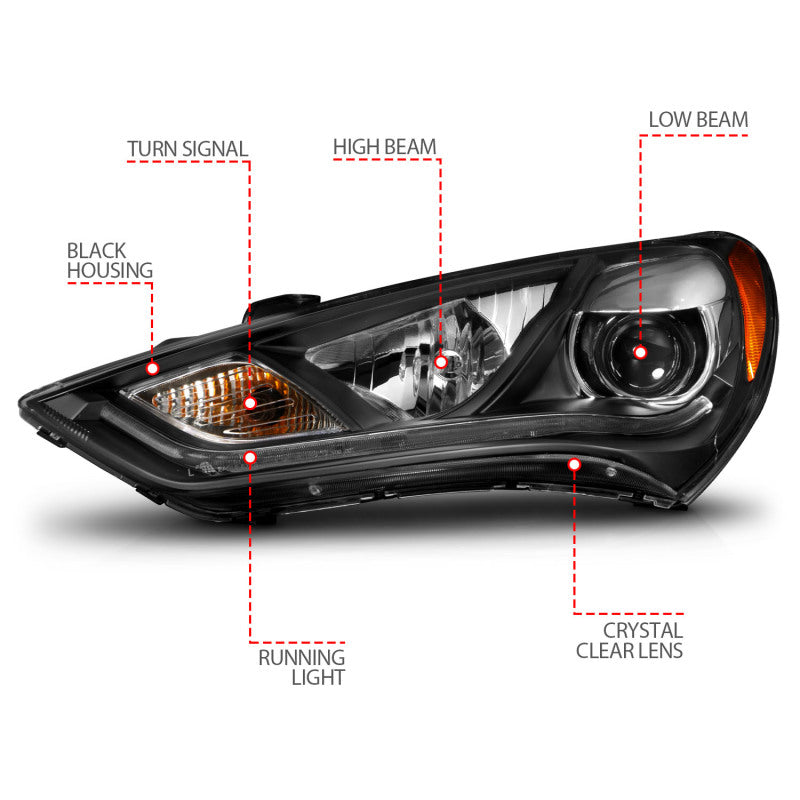 ANZO 2013-2015 Hyundai Genesis Projector Headlights w/ Plank Style Design Black (HID Compatible)