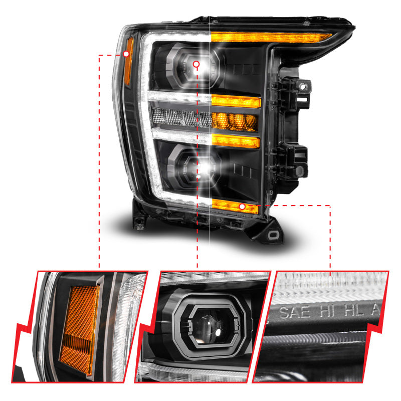 Anzo 21-23 Ford F150 LED Projector Headlight w/Switchback+Sequential - Black (Passenger Side Only)