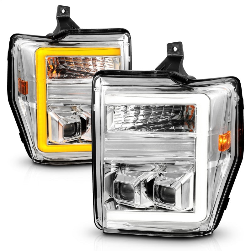 ANZO 08-10 Ford F-250 - F-550 Super Duty Projector Headlights w/ Light Bar Switchback Chrome Housing