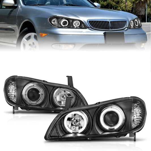 ANZO 2000-2004 Infiniti I30 Projector Headlights w/ Halo Black