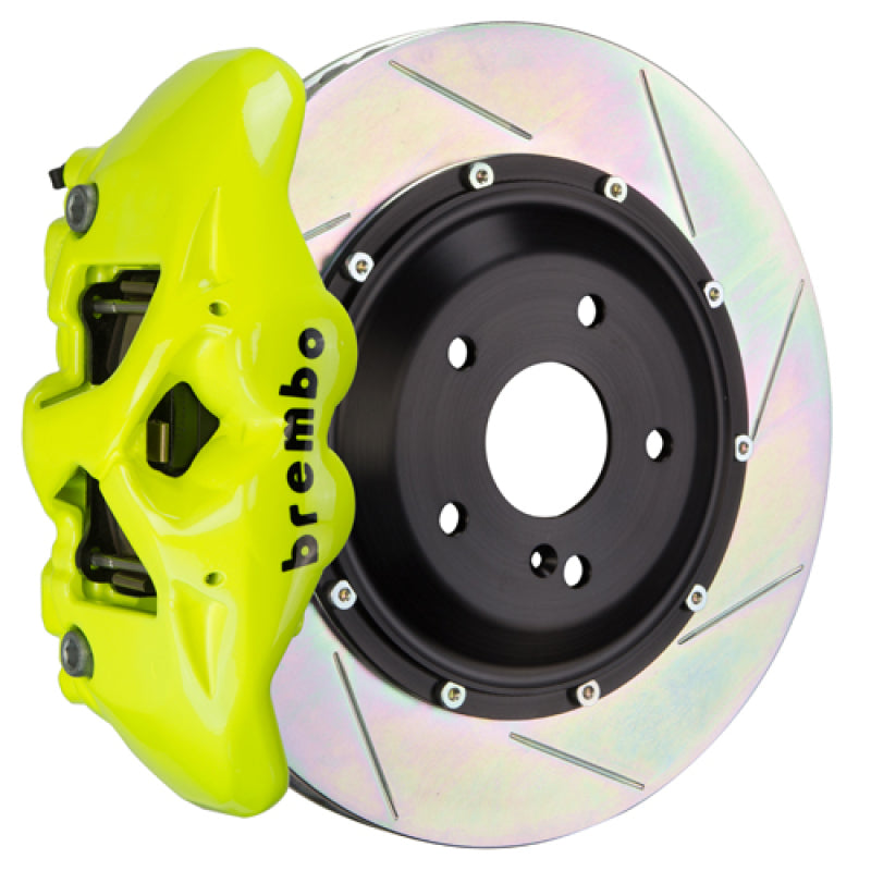 Brembo 15-23 Mustang Rear GT BBK 4 Piston Cast 380x28 2pc Rotor Slotted Type1-Fluo. Yellow