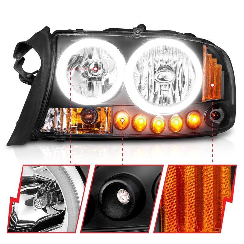 ANZO 1997-2004 Dodge Dakota Crystal Headlights Black 1pc