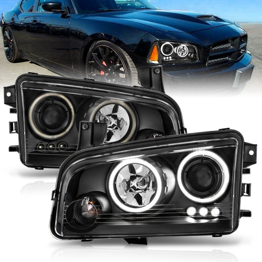 ANZO 2006-2010 Dodge Charger Projector Headlights w/ Halo Chrome (CCFL)