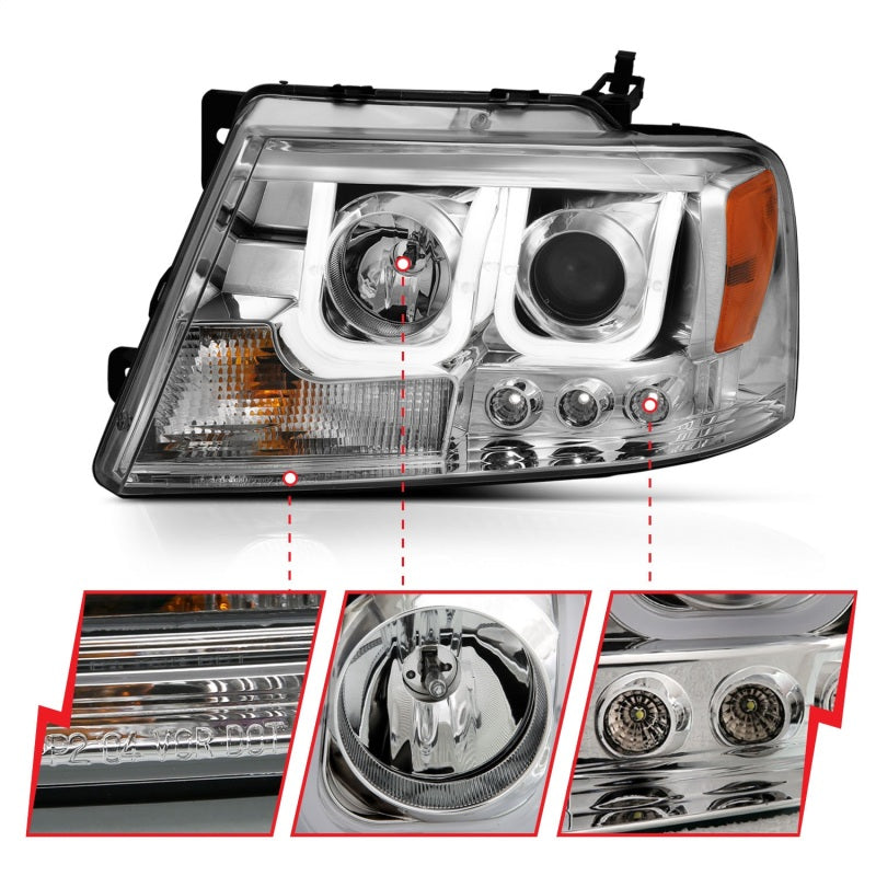 ANZO 2004-2008 Ford F-150 Projector Headlights w/ U-Bar Chrome