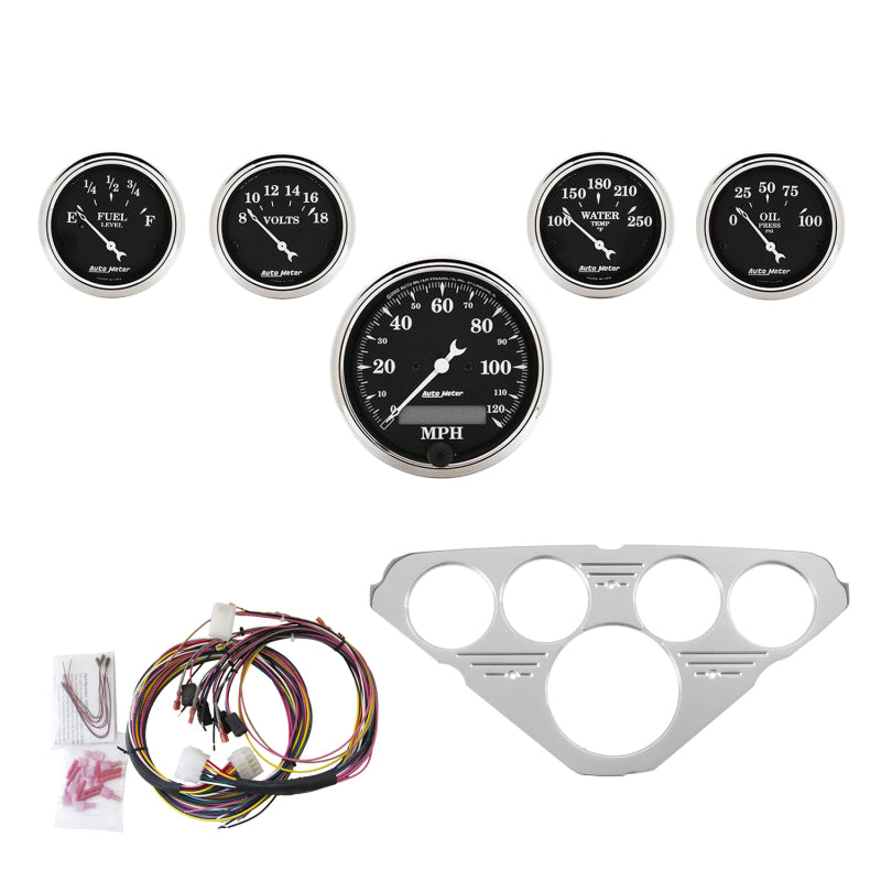 Autometer Old Tyme Black 5 Piece Kit (MPH/FUEL/OILP/WTMP/BAT) 55-59 Chevy Truck Direct-Fit Dash Kit