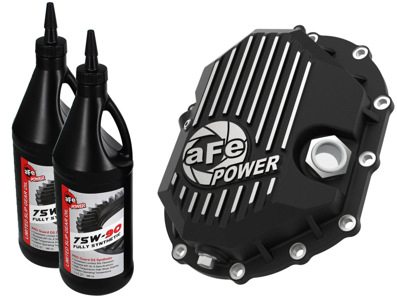 AFE Power 11-18 GM 2500-3500 AAM 9.25 Axle Front Diff Cover Black Machined w/ 2 Qts 75w90 Oil