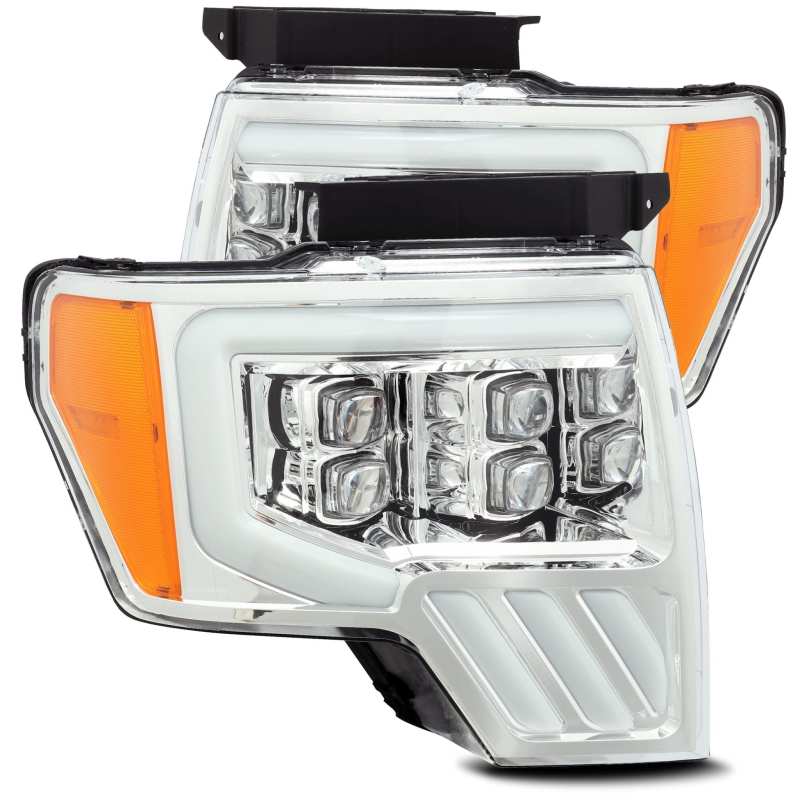 AlphaRex 09-14 Ford F-150 NOVA LED Projector Headlights Plank Style Chrome w/Activ Light/Seq Signal