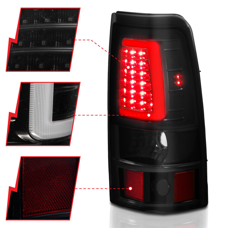 ANZO 1999-2002 Chevy Silverado 1500 LED Taillights Plank Style Black w/Smoke Lens