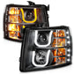 ANZO 2007-2013 Chevrolet Silverado 1500/2500 Projector Headlights w/ U-Bar Switchback Black w/ Amber