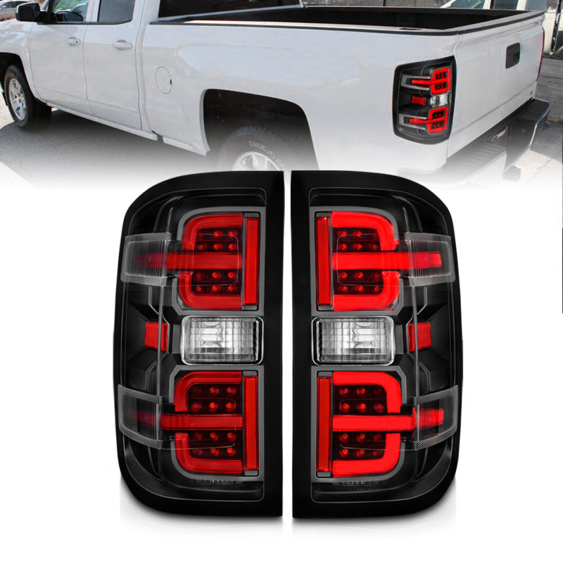 ANZO 15-19 Chevy Silverado 2500HD/3500HD (Halgn Only) LED Tail Lights w/Black Light Bar & Clear Lens