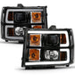 ANZO 2007-2013 Gmc Sierra 1500 Projector Headlight Plank Style Black w/ Clear Lens Amber