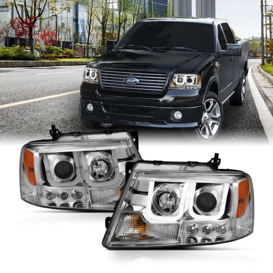 ANZO 2004-2008 Ford F-150 Projector Headlights w/ U-Bar Chrome