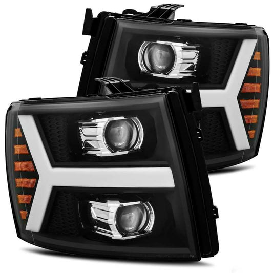 AlphaRex 07-13 Chevy 1500HD PRO-Series Proj Headlight Plank Style Matte Blk w/Activ Light/Seq Signal