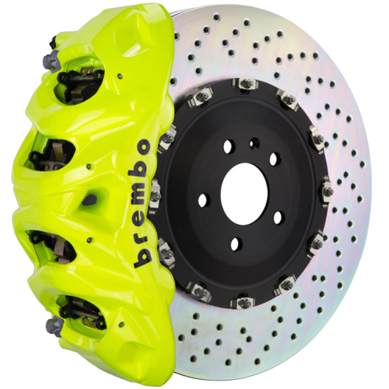 Brembo 14+ Model S AWD (w/ DC) (Excl Plaid) Rr GT BBK 4Pis Cast 365x29 2pc Rtr Drill-Fluo. Yellow