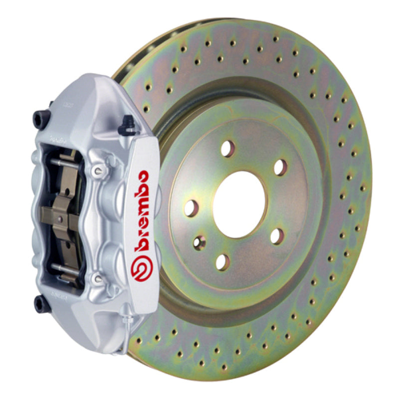 Brembo 10-15 Camaro V6 Rear GT BBK 4 Piston Cast 365x28 1pc Rotor Drilled-Silver