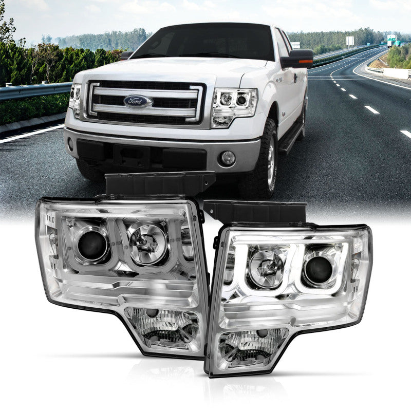 ANZO 2009-2014 Ford F-150 Projector Headlights w/ U-Bar Chrome