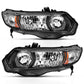 ANZO 2006-2009 Honda Civic 2 Door Crystal Headlight Black Amber (OE Replacement)