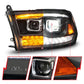 ANZO 09-18 Dodge Ram 1500/2500/3500 Full LED Proj Headlights w/Switchback Light Bar - Black