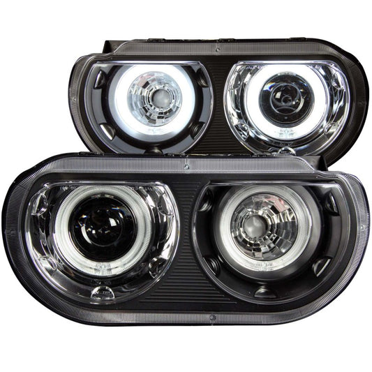 ANZO 2008-2014 Dodge Challenger Projector Headlights w/ Halo Black (CCFL)